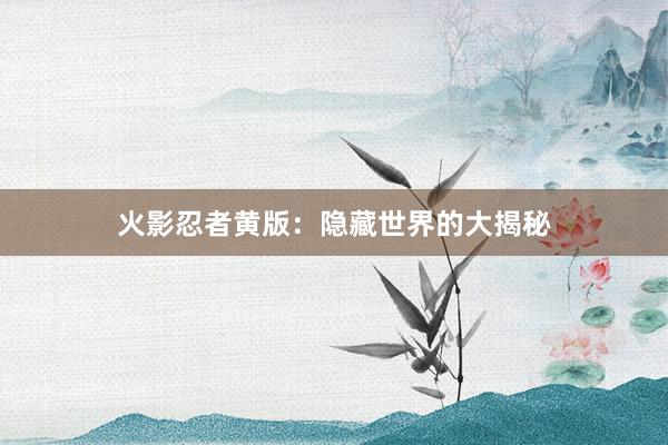 火影忍者黄版：隐藏世界的大揭秘